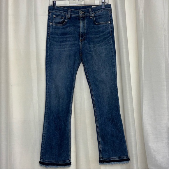 Rag & Bone Hana Croyden High Rise Ankle Straight Leg Raw Hem Jeans - Picture 1 of 15